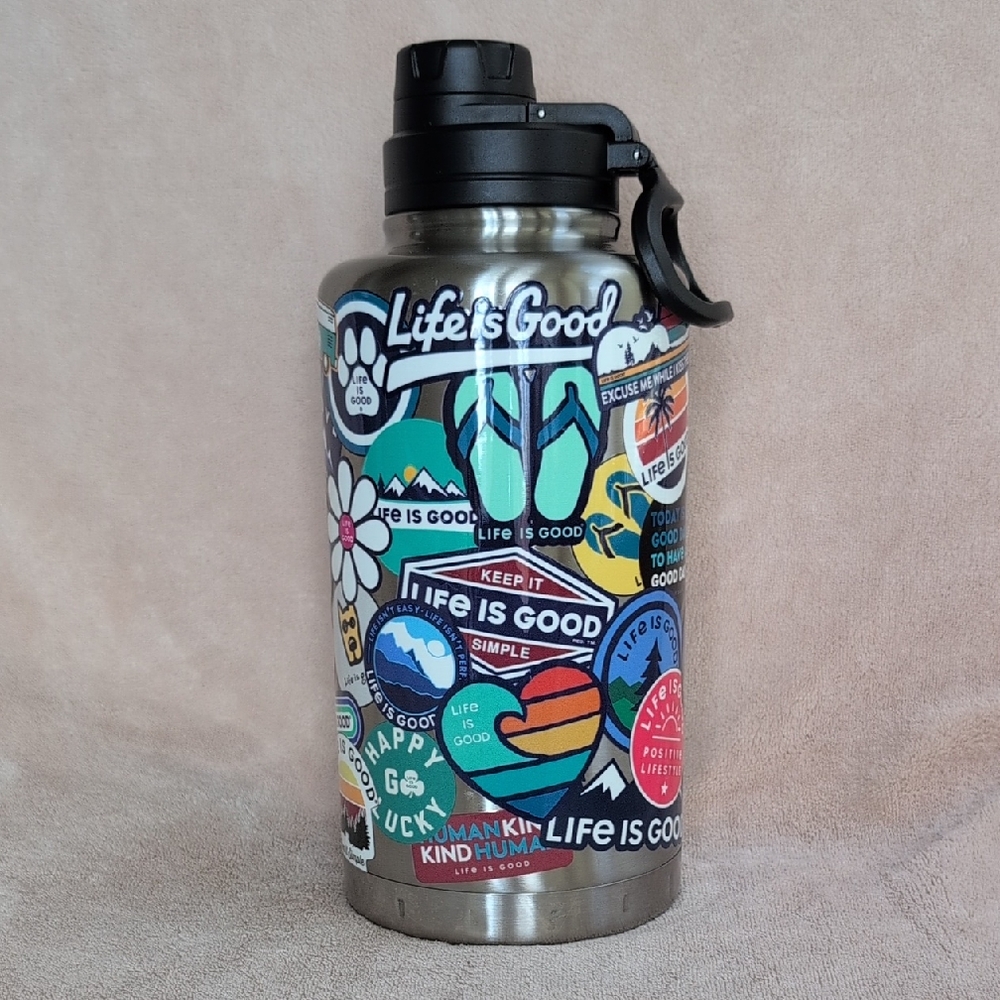 Life Is Good Wide Mouth Stainless Steel Collage Stickers  Water Bottle 50oz